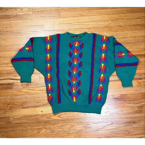 Vintage 1980s Rainbow Sweater Wool Rare Raised Texture